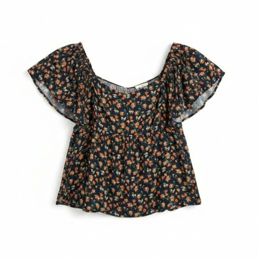 Old Navy Womens Short Sleeve Sweetheart Smocked Top Dark Ditsy Floral L Cottage